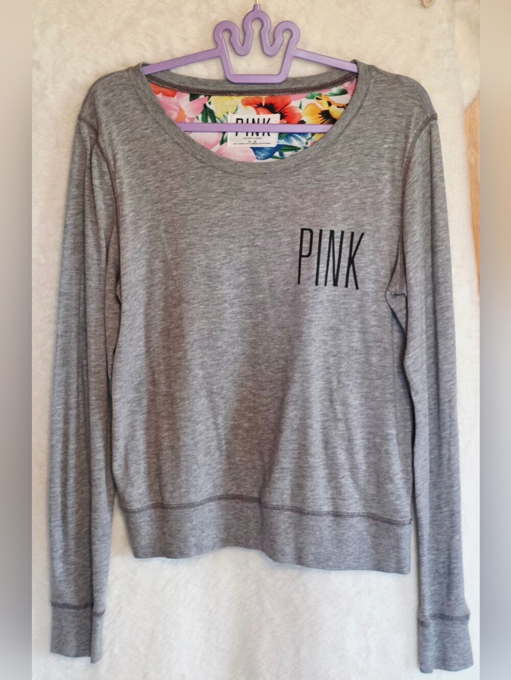 Victoria’s Secret PINK Gray Floral Lined Lightweight Sweatshirt Pullover